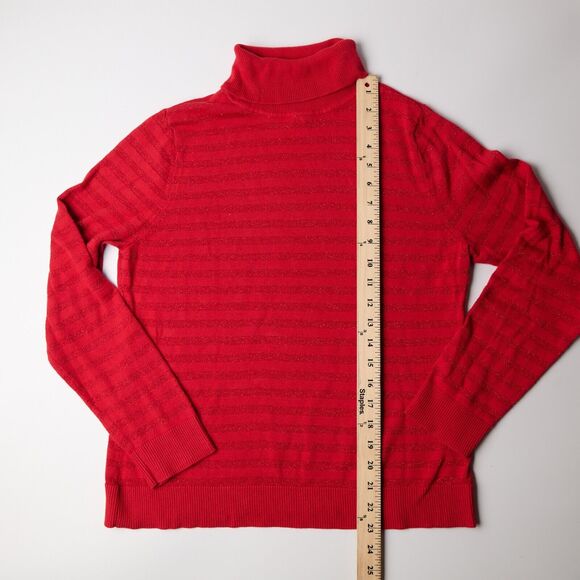 Charter Club Sweater Womens Medium Petite Red Striped Cotton Turtleneck Pullover - Picture 3 of 11